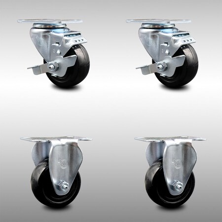 Service Caster 3.5 Inch SS Hard Rubber Wheel Swivel Top Plate Caster Set with 2 Brake 2 Rigid SCC-SS20S3514-HRS-TLB-2-R-2